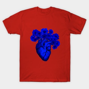 human heart  blue color with crow flowers blue anemones T-Shirt